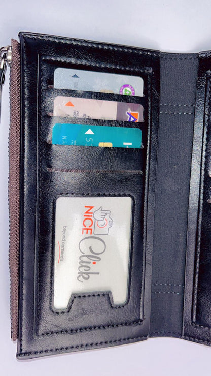 Premium Brown Long Wallet with Zipper Pocket & Snap Closure