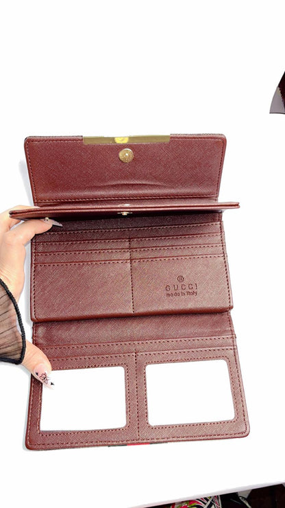 Luxury GG Stripe Long Wallet – Brown Monogram with Gold-Tone Emblem