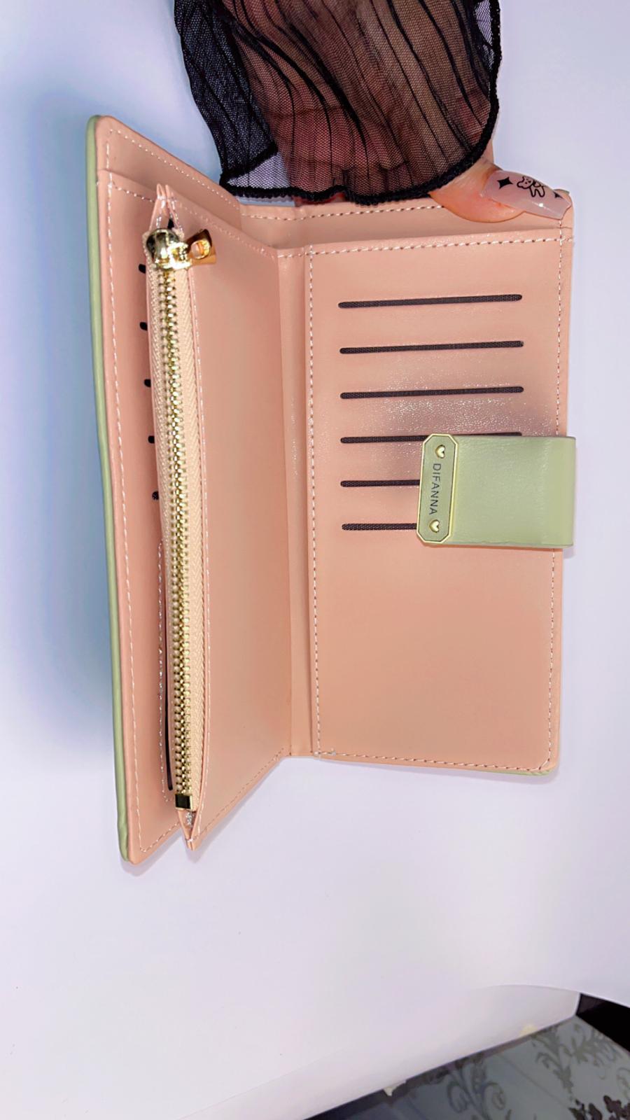 Elegant Blush Pink Long Wallet with Floral Embossing & Snap Strap