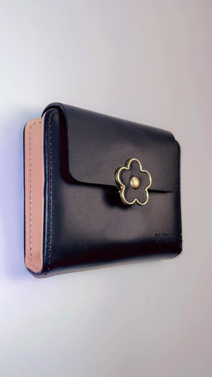 Elegant Floral Snap Leather Wallet – Compact & Stylish Everyday Essential