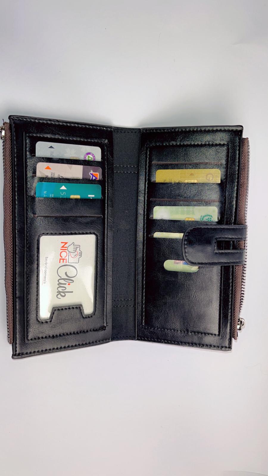 Premium Brown Long Wallet with Zipper Pocket & Snap Closure