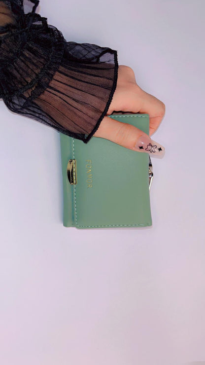 FONMOR Mini Leather Card Holder Wallet – Compact Snap Closure Coin & Card Case (Green)