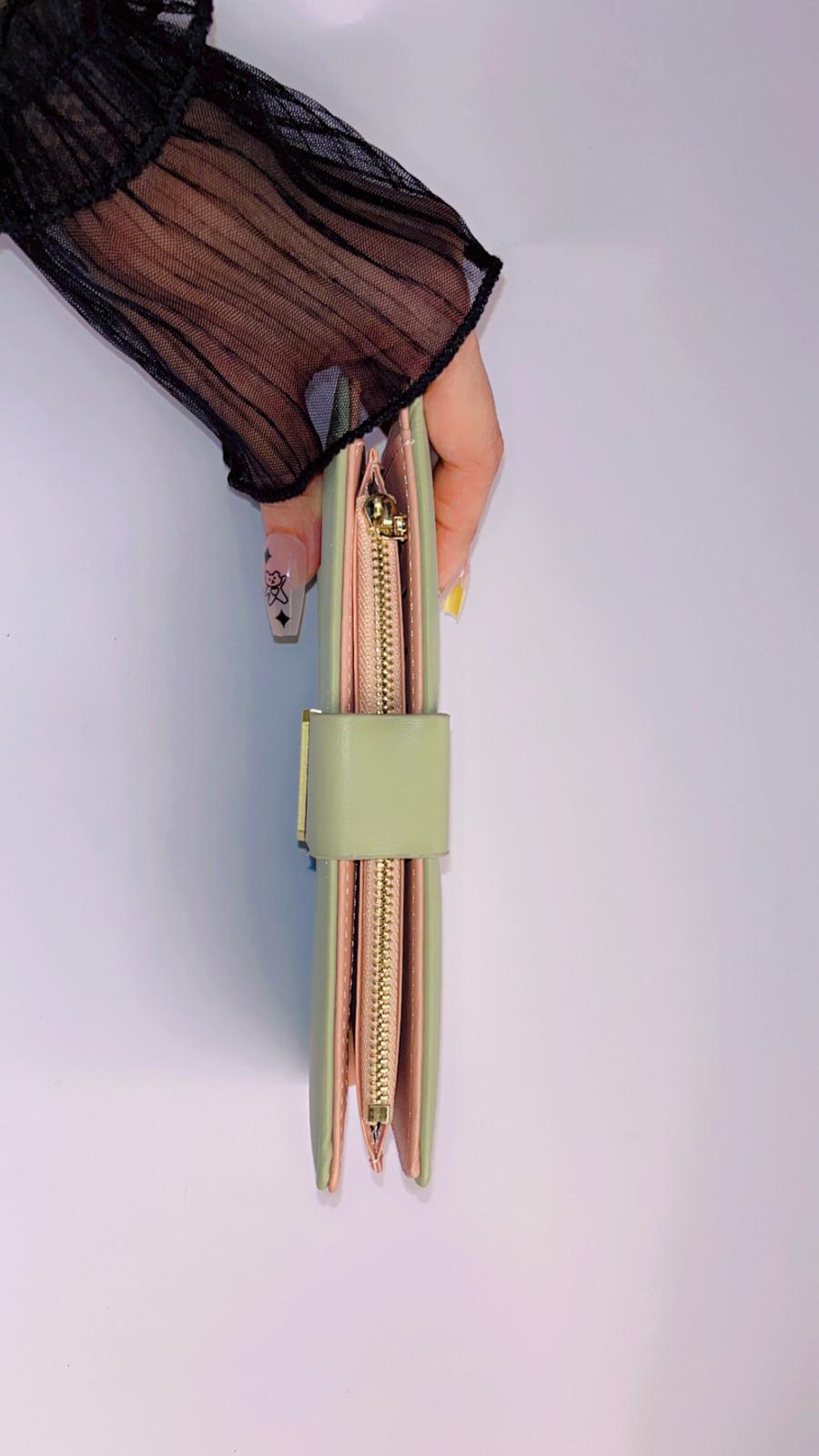 Elegant Blush Pink Long Wallet with Floral Embossing & Snap Strap