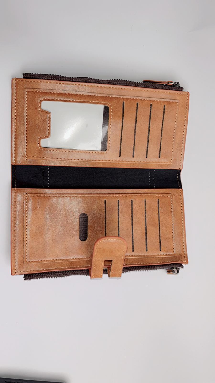 Premium Brown Long Wallet with Zipper Pocket & Snap Closure