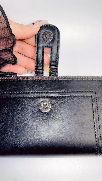 Premium Brown Long Wallet with Zipper Pocket & Snap Closure