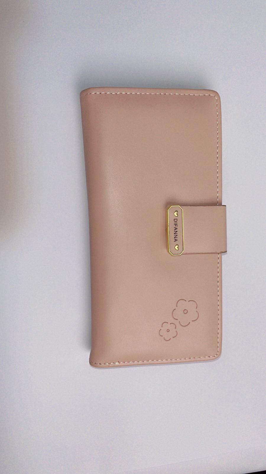 Elegant Blush Pink Long Wallet with Floral Embossing & Snap Strap