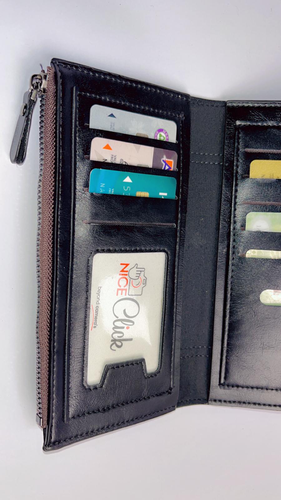 Premium Brown Long Wallet with Zipper Pocket & Snap Closure