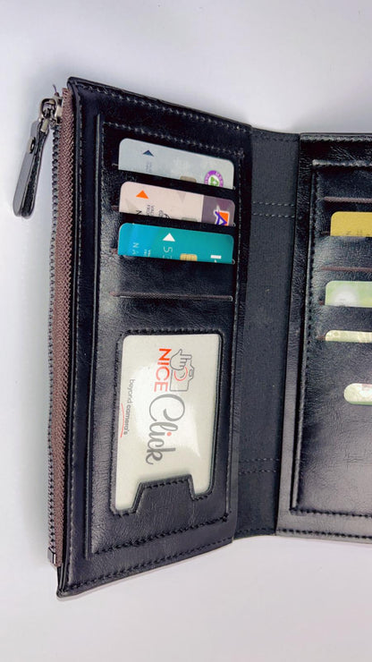 Premium Brown Long Wallet with Zipper Pocket & Snap Closure