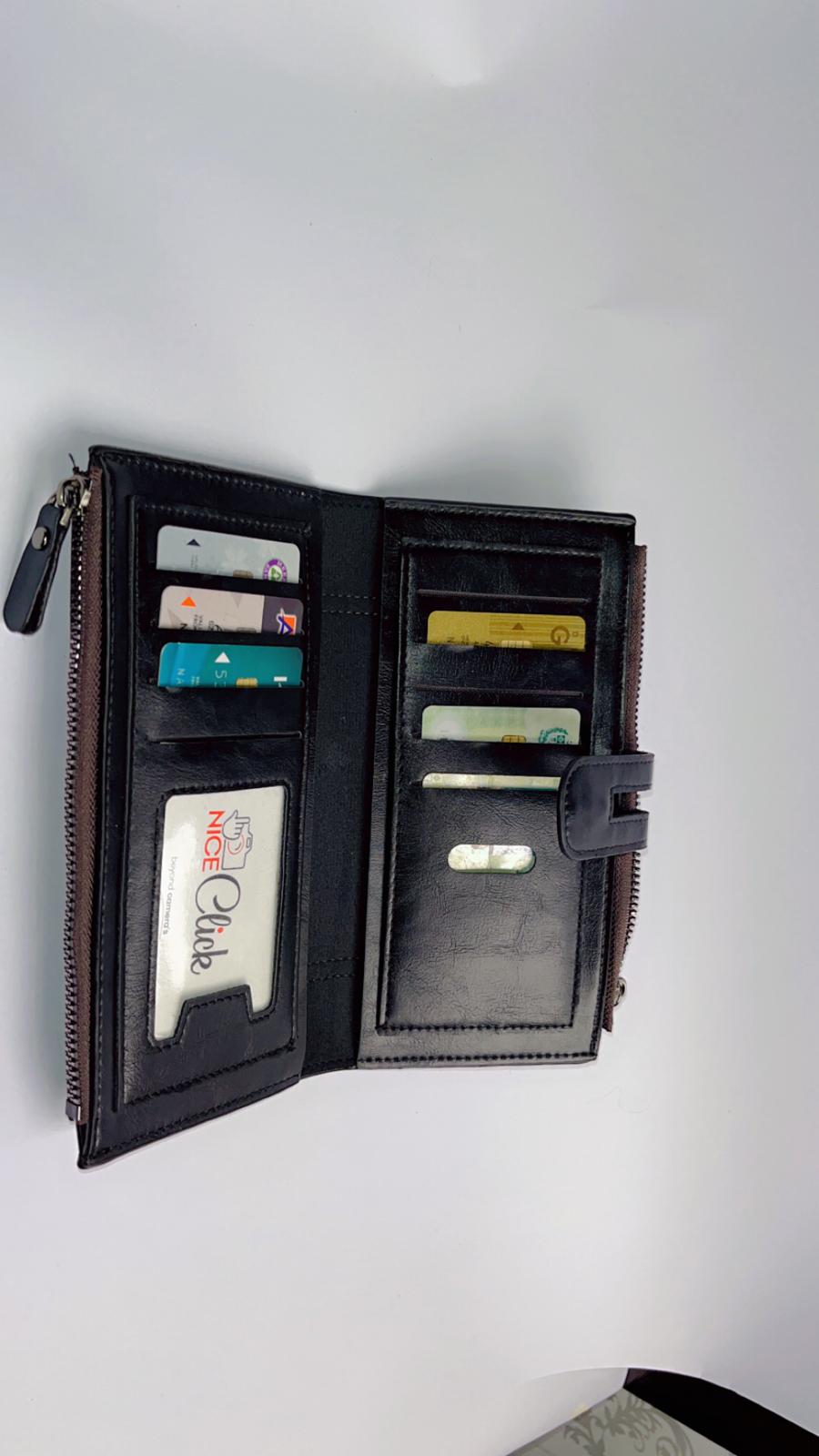 Premium Brown Long Wallet with Zipper Pocket & Snap Closure