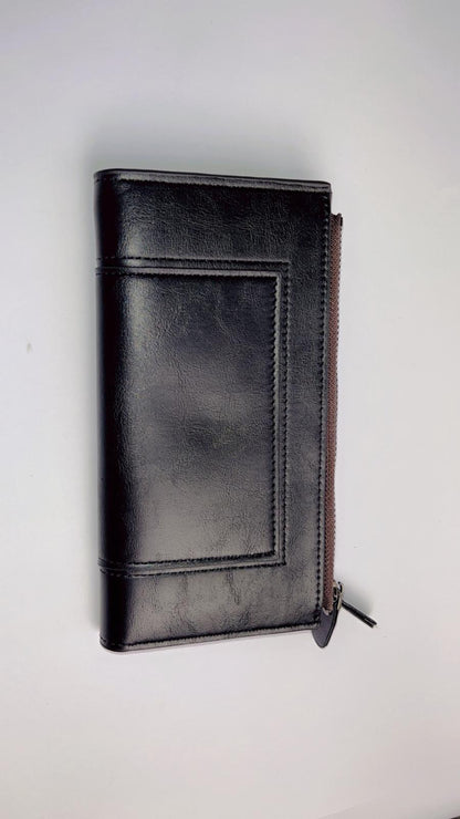 Premium Brown Long Wallet with Zipper Pocket & Snap Closure