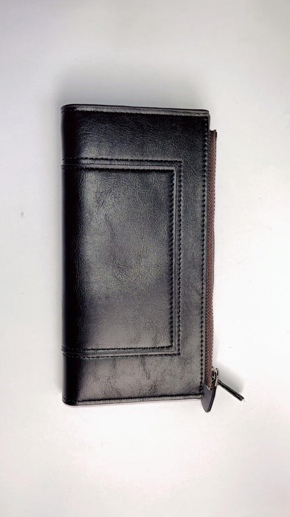 Premium Brown Long Wallet with Zipper Pocket & Snap Closure