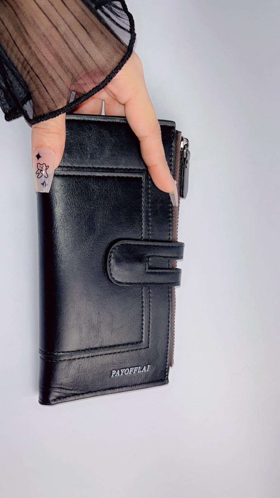 Premium Brown Long Wallet with Zipper Pocket & Snap Closure