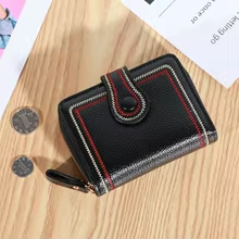 Compact Zip-Around Wallet with Snap Closure – Black with Contrast Stitching