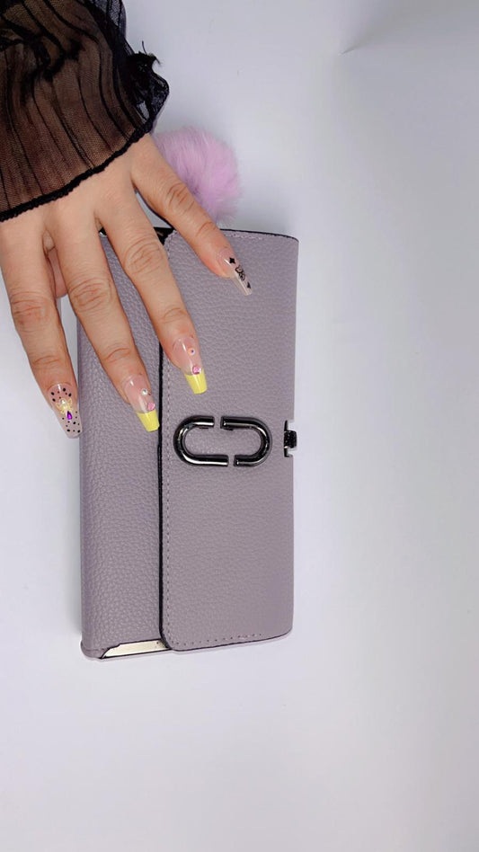 Women’s Long Leather Wallet with Pom-Pom Charm – Elegant Card & Cash Organizer